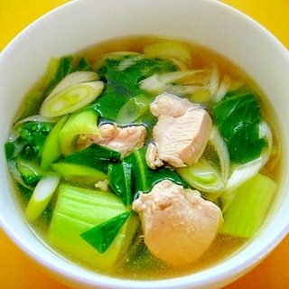 チンゲン菜と鶏肉長ネギのスープ